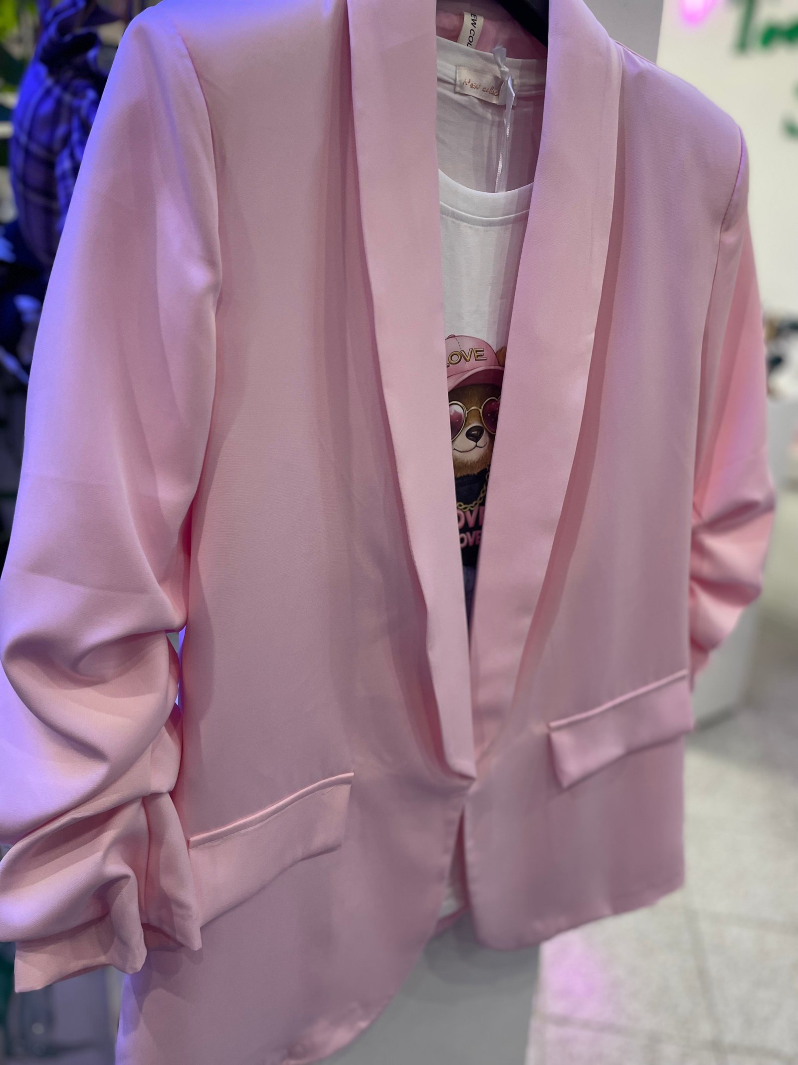 Blazer con Manica Drappeggiata e Collo Scialle