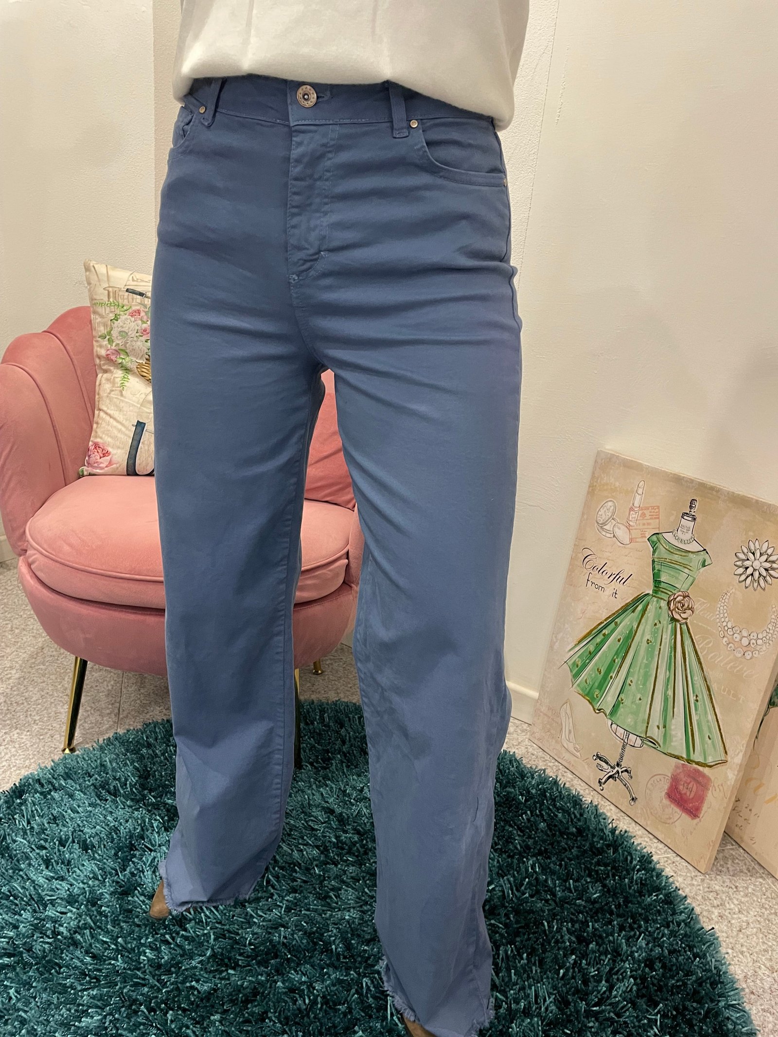 Jeans wide leg frange