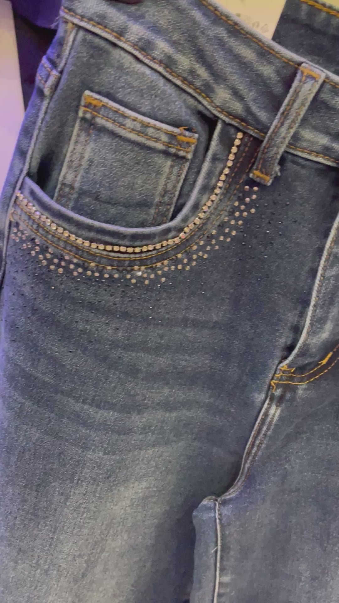 Jeans Wide Leg Denim con Strass