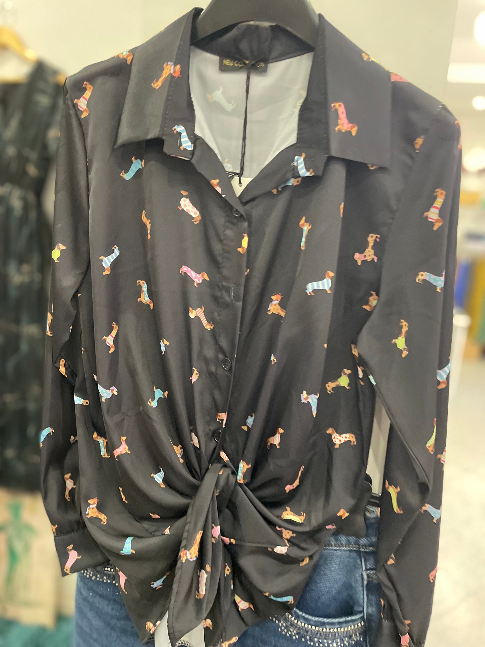 Camicia in Raso Microfantasia nera