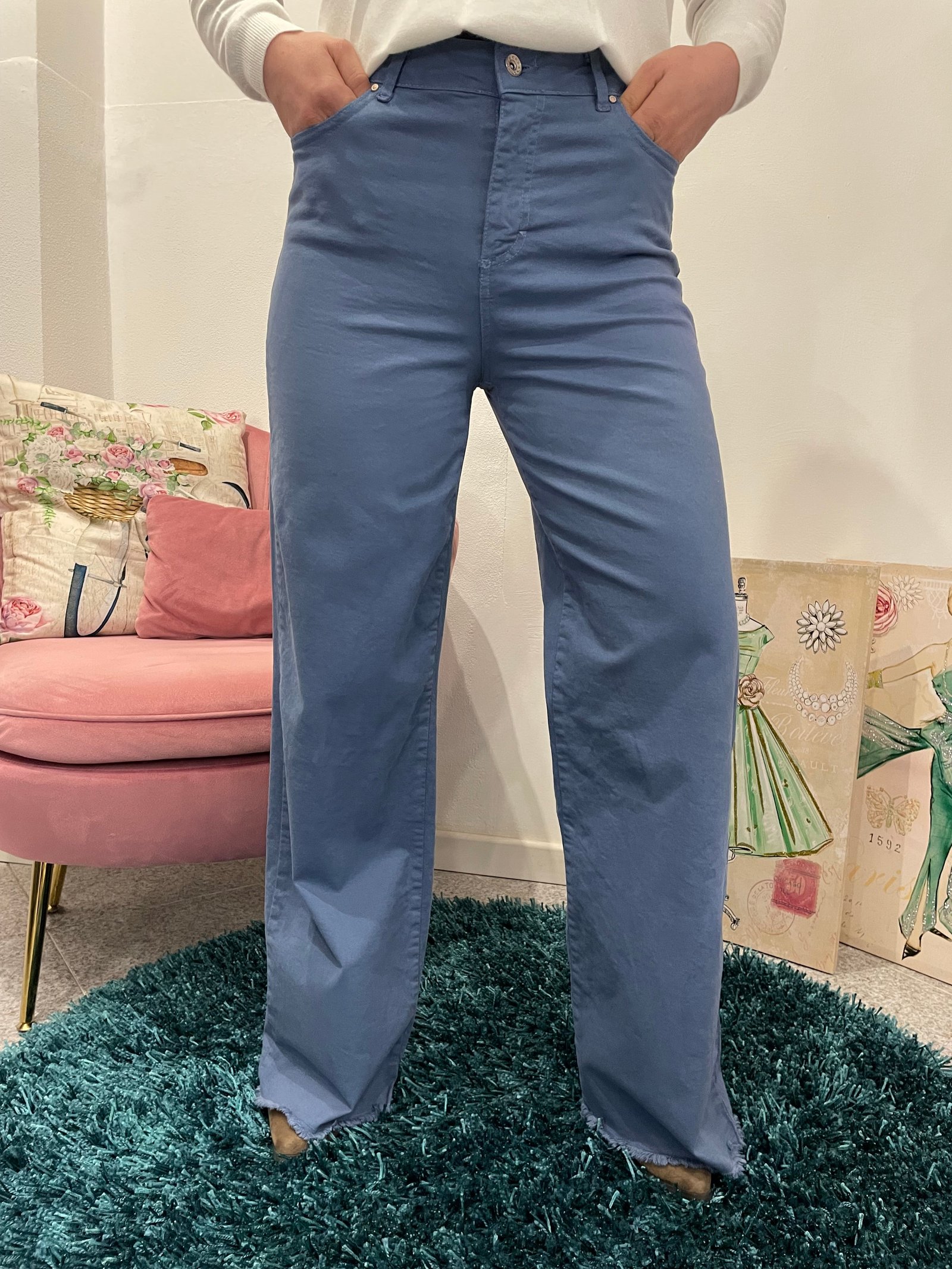 Jeans wide leg frange