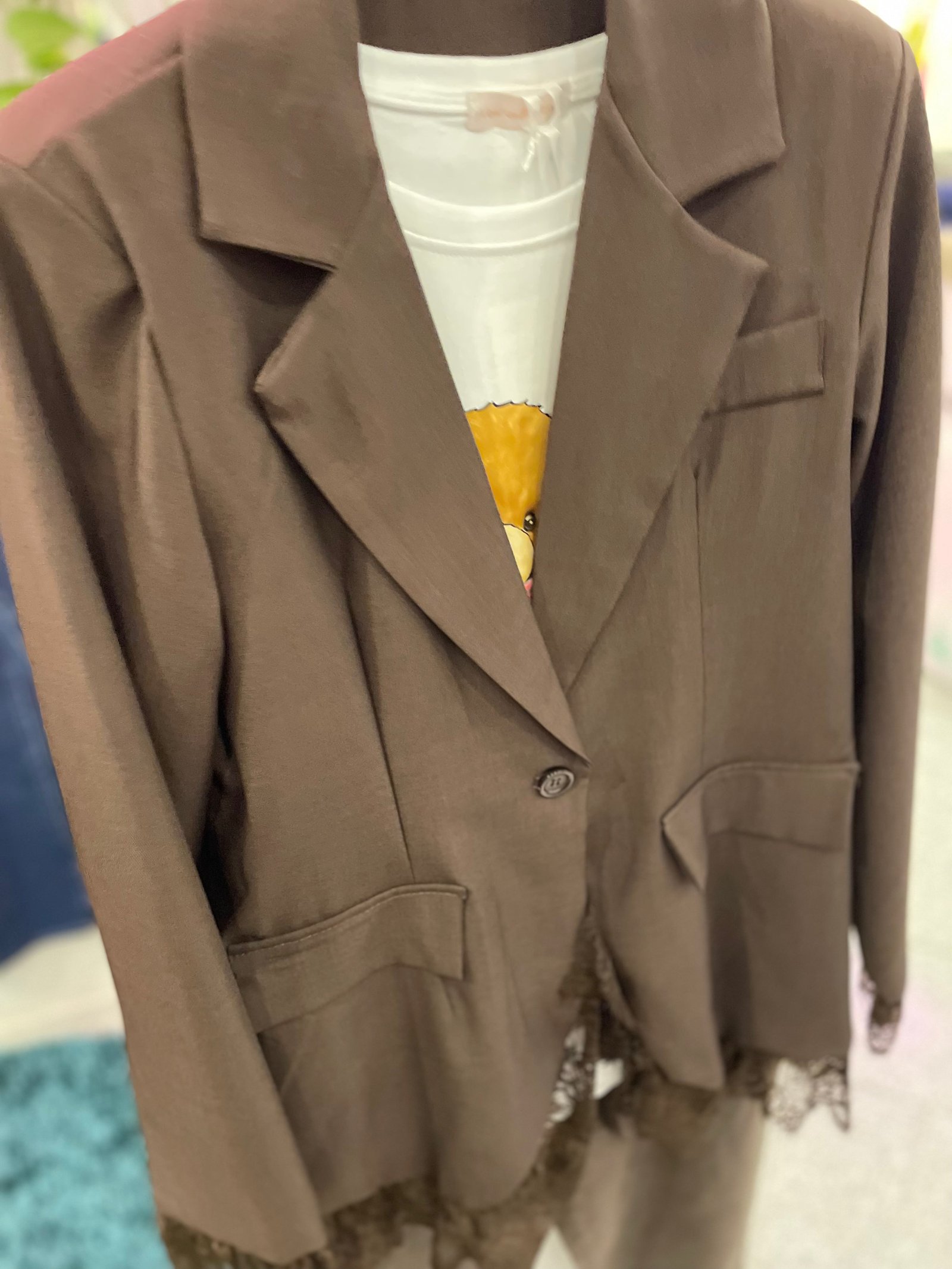Blazer Marrone con Dettagli in Pizzo