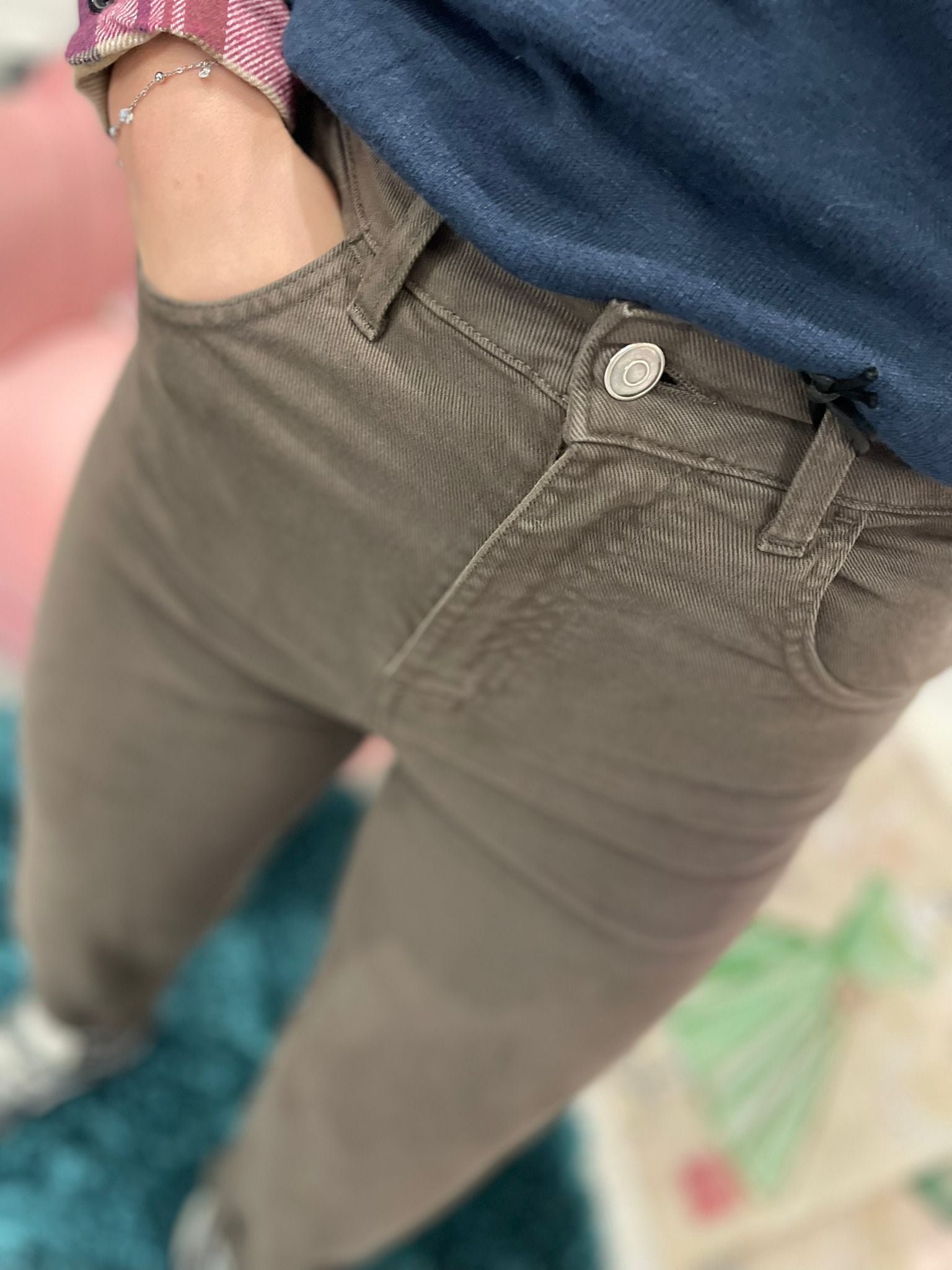 Jeans Mom Fit vita alta-marrone moro