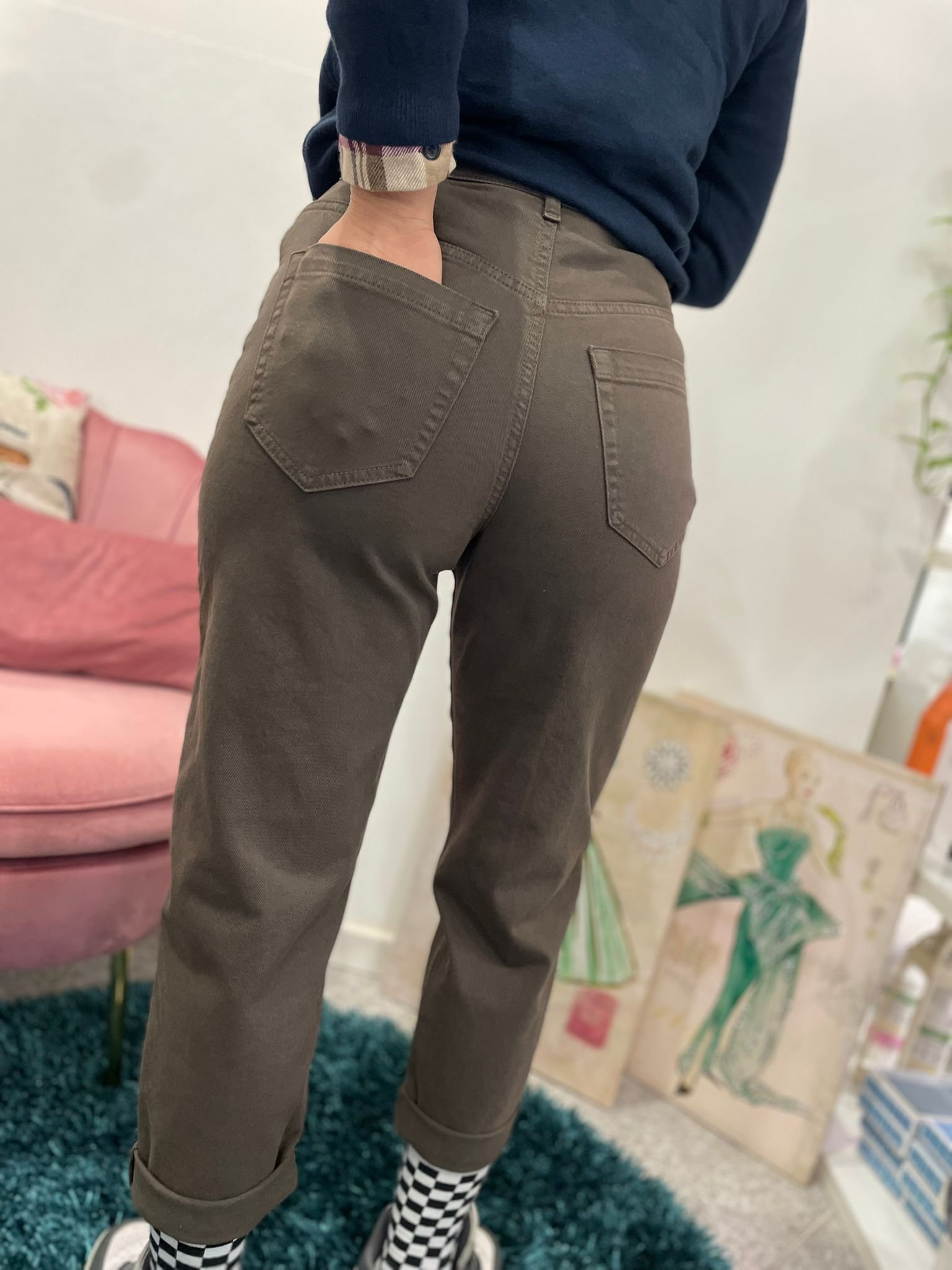 Jeans Mom Fit vita alta-marrone moro