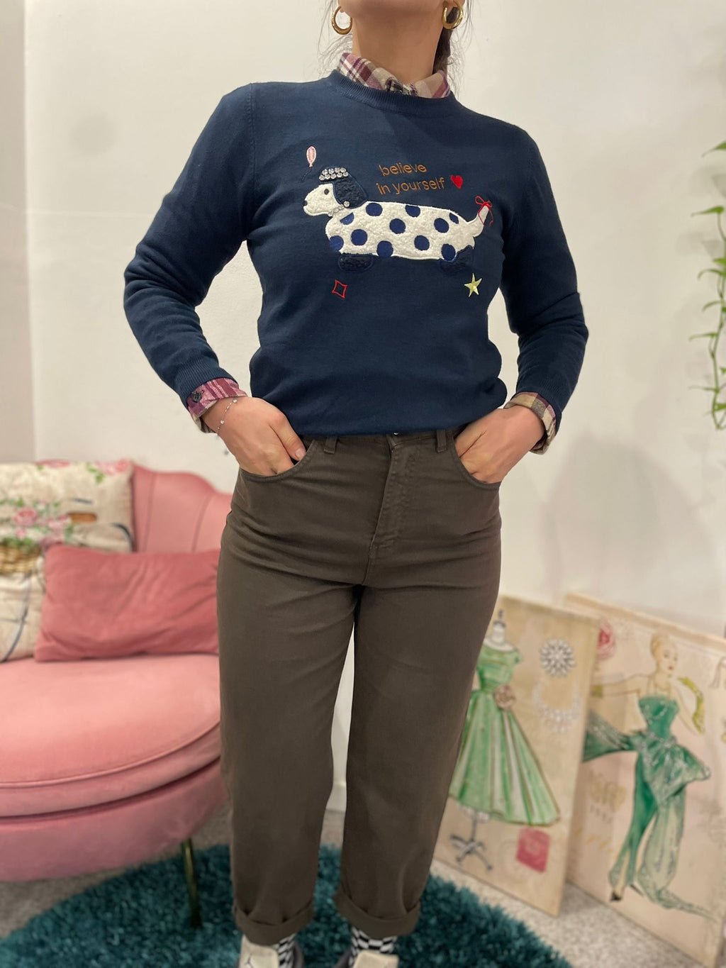 Jeans Mom Fit vita alta-marrone moro